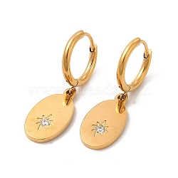 Crystal Rhinestone Oval with Star Dangle Hoop Earrings, Vacuum Plating 304 Stainless Steel Jewelry for Women, Golden, 31mm, Pin: 0.8mm(EJEW-P219-11G)