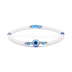 Resin Evil Eye & Acrylic Beaded Stretch Bracelet for Women, Blue, Inner Diameter: 2-1/8 inch(5.5cm)(BJEW-JB08609-04)