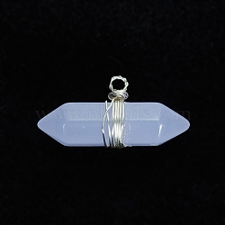 Luminous Glass Pendants, with Silver Tone Copper Wire Wrapped, Bullet, Silver, 11x23x7mm, Hole: 1.6mm(PALLOY-JF01802-02)