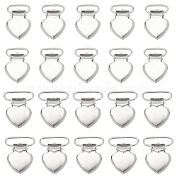 WADORN 20Pcs 2 Style Heart Iron Pacifier Suspender Clips, for Making Pacifier Holders Bib Clips Toy Holder, Platinum, 37x28.5x8mm, Inner Diameter: 20~26x7mm, 10pcs/style(DIY-WR0002-83)