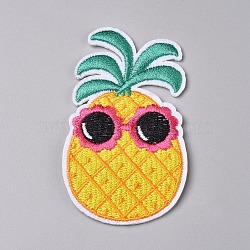 Computerized Embroidery Cloth Iron on/Sew on Patches, Costume Accessories, Appliques, for Backpacks, Clothes, Pineapple, Gold, 78x46.5x1.5mm(X-DIY-F043-36)