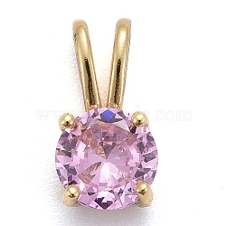 Brass Micro Pave Cubic Zirconia Pendants, Real 18K Gold Plated, Long-Lasting Plated, Flat Round, Plum, 13.5x7x5mm, Hole: 6x2mm(X-KK-P192-04-G03)