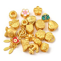 Alloy Beads, with Enamel, Mixed Shapes, Matte Gold Color, 9~21x6~14x6~8mm, Hole: 2~5.5mm(PALLOY-XCP0001-97)