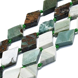 Natural Dioptase Beads Strands, Rhombus, 20~22x12~13x4~5mm, Hole: 1mm, about 19pcs/strand, 16.73''(42.5cm)(G-K245-E09-02)