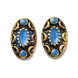 Alloy Enamel Cabochons, Nail Art Decoration Accessories, Oval, Blue, Antique Golden, 8x5x1mm(MRMJ-TAC0005-06A)