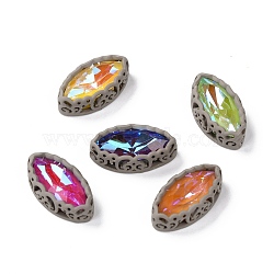 Sew on Rhinestone, Mocha Fluorescent Style,  Glass Rhinestone, with Brass Findings, Garments Accessories, Horse Eye, Mixed Color, Gray, 17.5x9.5x5.5mm, Hole: 0.8mm(RGLA-P033-F02-06)