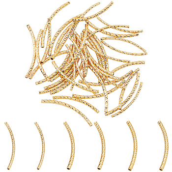 Elite 60Pcs 3 Style Brass Curved Tube Beads, Textured, Golden, 30~35x1.5~2mm, Hole: 0.8~1.2mm, 20pcs/style