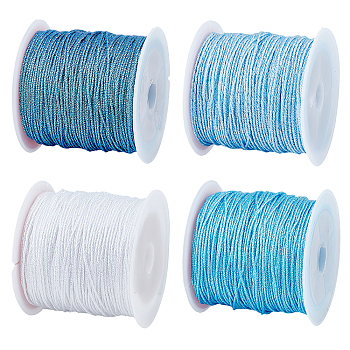 4 Rolls 4 Colors Ployester Braided Cord, with Plastic Spool, Round, Mixed Color, 0.8mm, about 27.34 Yards(25m)/roll, 1 color/roll