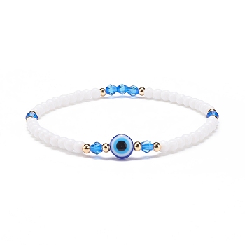 Resin Evil Eye & Acrylic Beaded Stretch Bracelet for Women, Blue, Inner Diameter: 2-1/8 inch(5.5cm)