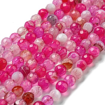 Natural Agate Beads Strands, Dyed & Heated, Round, Faceted, Misty Rose, 4mm, Hole: 0.5mm, about 92pcs/strand, 14.57 inch(37cm)