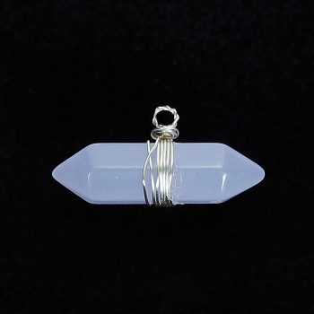 Luminous Glass Pendants, with Silver Tone Copper Wire Wrapped, Bullet, Silver, 11x23x7mm, Hole: 1.6mm