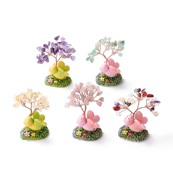 Natural Gemstone Chips & Resin Pedestal Display Decorations, with Brass Finding, Tree, 71~74x49~53x32~34mm