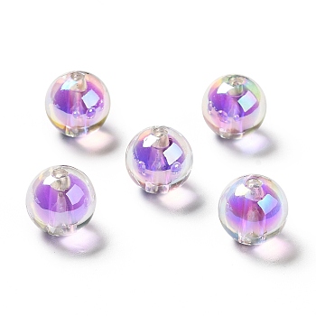 Two Tone UV Plating Rainbow Iridescent Acrylic Beads, Round, Medium Purple, 15~15.5x15.5~16mm, Hole: 3~3.1mm