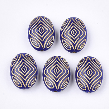 Oval Plating Acrylic Beads, Golden Metal Enlaced, Dark Blue, 18x13x7mm, Hole: 1mm, about 570pcs/500g