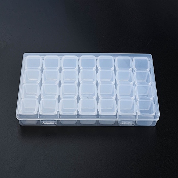 Rectangle Polypropylene(PP) Bead Storage Containers, with Hinged Lid and 28 Grids, Each Row Has 4 Grids, for Jewelry Small Accessories, Clear, 17.5x11x2.5cm