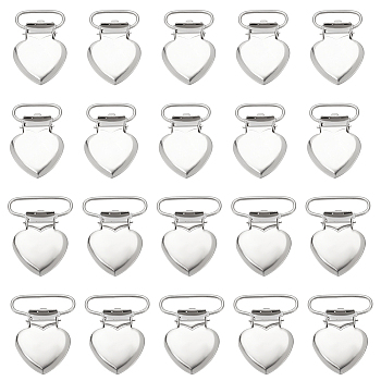 WADORN 20Pcs 2 Style Heart Iron Pacifier Suspender Clips, for Making Pacifier Holders Bib Clips Toy Holder, Platinum, 37x28.5x8mm, Inner Diameter: 20~26x7mm, 10pcs/style