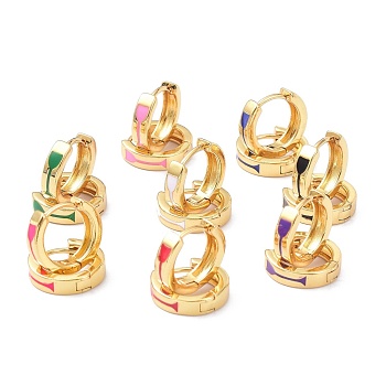 Brass Enamel Hoop Earrings, Real 18K Gold Plated, Ring with Wine Glass, Cadmium Free & Lead Free, Mixed Color, 13x13.5x3.5mm, Pin: 1mm