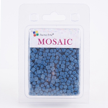 Glass Mosaic Tiles Cabochons, for Crafts Art, Imitation Jade, Square, Blue, 4.8x4.8x3.5mm, about 200g/box