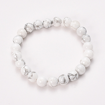 Natural Howlite Beaded Stretch Bracelets, Round, 2-1/8 inch(55mm), Bead: 8~9mm