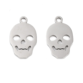 316 Surgical Stainless Steel Pendants, Laser Cut, Skull Charm, Stainless Steel Color, 15.5x9.5x1mm, Hole: 1.5mm