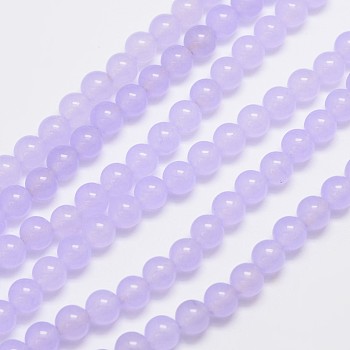 Natural & Dyed Malaysia Jade Bead Strands, Round, Lilac, 6mm, Hole: 0.8mm, about 64pcs/strand, 15 inch