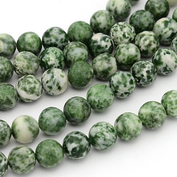 Gemstone Beads Strands, Green Spot Jasper, Round, about 10mm in diameter, hole: 1mm, about 39pcs/strand, 15.5 inch