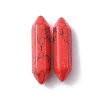 Synthetic Turquoise Faceted, Double Terminated Points, No Hole/Undrilled, Dyed, Red, 31.5x9x8mm
