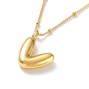 Initial Letter Brass Pendant Necklaces, Real 18K Gold Plated, Letter V, 17.52 inch(445mm), Letter: 19.5x16mm.