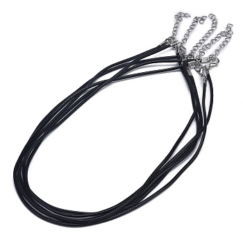 Waxed Cotton Cord Necklace Making, with Alloy Lobster Claw Clasps and Iron End Chains, Platinum, Black, 17.3 inch