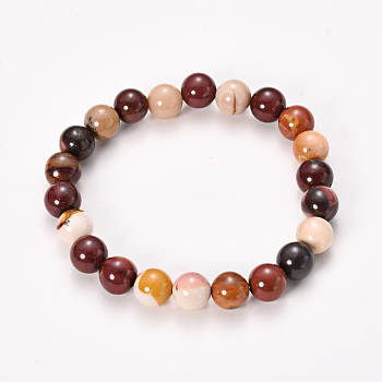 Natural Mookaite Beaded Stretch Bracelets, Round, 2-1/8 inch(55mm), Bead: 8~9mm