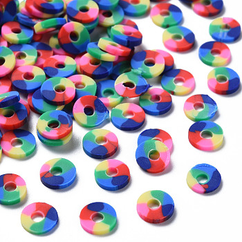 Handmade Polymer Clay Beads, Disc/Flat Round, Heishi Beads, Colorful, 6x1mm, Hole: 1.8mm, about 27000~29500pcs/1000g