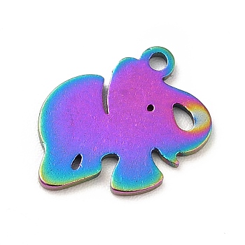 Ion Plating(IP)  201 Stainless Steel Pendants, Elephant Charms, Rainbow Color, 10.5x12x1mm, Hole: 1.2mm