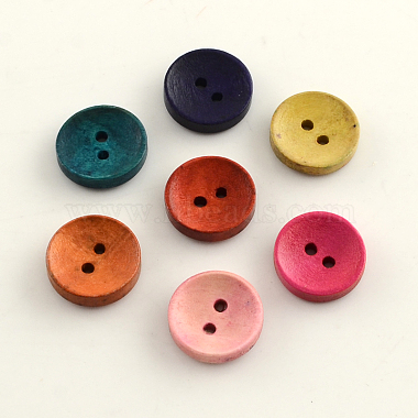 32L(20mm) Mixed Color Flat Round Wood 2-Hole Button