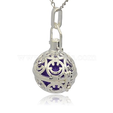 Silver Color Plated Brass Hollow Round Cage Pendants(KK-J216-14S)-2