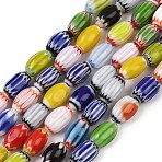 Handmade Millefiori Glass Oval Bead Strands, Chevron Beads, Single Flower Design, Mixed Color, 11~12x7~8mm, Hole: 0.9~1.8mm, about 35pcs/strand, 15.63''~16.22''(39.7~41.2cm)(LK-Z001-01B)