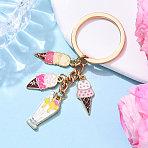 Alloy Enamel Keychain, with Iron Rings, Ice Cream, Golden, Mixed Color, 79mm(KEYC-YW00195-01)