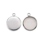 304 Stainless Steel Pendant Cabochon Settings, Plain Edge Bezel Cups, Flat Round, Stainless Steel Color, Tray: 12mm, 16.5x13.5x2mm, Hole: 1.8mm(STAS-G127-13-12mm-P)