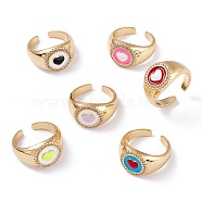 Brass Clear Cubic Zirconia Cuff Rings, Open Rings, Long-Lasting Plated, with Enamel, Real 18K Gold Plated, Flat Round with Heart, Mixed Color, 3.7~12.8mm, Inner Diameter: 17.7mm(RJEW-B034-25)