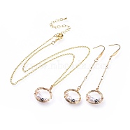 Dangle Earring & Pendant Necklace Jewelry Sets, with Brass Findings, Plastic Imitation Pearl, 316 Surgical Stainless Steel Earring Hooks and Brass Cable Chains, Real 18K Gold Plated, Colorful, 17.3 inch(44cm), 86mm, Pin: 0.7mm(SJEW-JS01036)