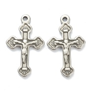 304 Stainless Steel Pendants, Cross, Stainless Steel Color, 25x15x2mm, Hole: 1.6mm(STAS-P279-20P)