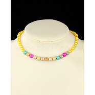 Fashion Imitation Acrylic Pearl Stretchy Necklaces for Kids, with Colorful Spray Painted Acrylic Beads, Yellow, 15 inch(NJEW-JN00425-05)