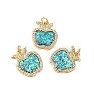 Brass Micro Pave Cubic Zirconia Pendants, with Synthetic Opal, Long-Lasting Plated, Lead Free & Cadmium Free, Apple, with Jump Rings, Real 18K Gold Plated, 19x16x3mm, Hole: 3mm(KK-K385-126G)