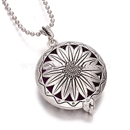 Antique Silver Alloy Magnetic Locket Necklaces, Aromatherapy Cotton Sheet Inside Perfume Bottle Necklaces, Flower, 31.50 inch(80cm)(PW-WG67297-01)
