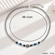 Vintage Stainless Steel Lion Head Synthetic Turquoise Beaded Necklaces for Daily Wear, 18.90 inch(48cm)(RE8063-1)