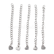 304 Stainless Steel Chain Extender, with Heart Pendants, Stainless Steel Color, 60mm(FIND-JF00071-03)