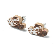 Poplar Wood Stud Earrings, with 316 Surgical Stainless Steel Pin, Hat, 9x14.5mm(EJEW-G376-01E)