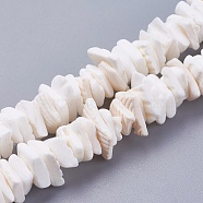 Natural Sea Shell Beads Strands, Dyed, Square Chip, White, 1~3.5x4.5~10x4.5~10mm, Hole: 0.5mm, 16.1 inch~16.9 inch(X-BSHE-K012-08E)