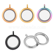 5Pcs 5 Colors 304 Stainless Steel Locket Pendants, Double Sides with Glass, DIY Accessories for Jewelry Pendant Making, Flat Round Charm, Mixed Color, 30.5x25x8mm, Hole: 3.6mm, Inner Diameter: 17.5mm, 1pc/color(STAS-UN0045-54)