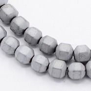 Frosted Electroplate Non-magnetic Synthetic Hematite Round Beads Strands, Faceted, Platinum Plated, 4x4mm, Hole: 1mm, about 100pcs/strand, 15.7 inch(G-N0014-4mm-19)