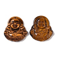 Natural Tiger Eye Carved Pendants, Buddha Charms, 37.5x34x7mm, Hole: 1.2mm(G-I361-01C)